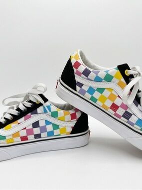 Vans Old Skool Rainbow Checkerboard Sneakers - Women’s 8.5